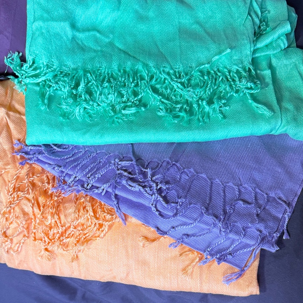 Bloomingdale's Vibrant Scarves in Teal, Purple, and Orange